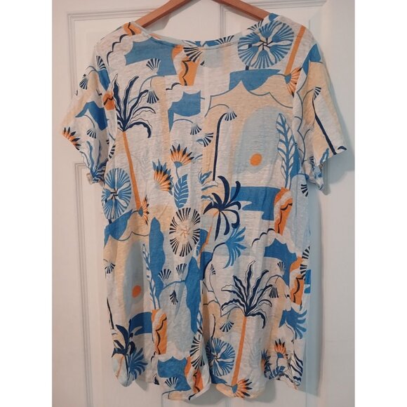 Nicole Miller Shirt Womens 1X Floral Pastel Linen Short Sleeve Lightweight Top - Picture 2 of 6